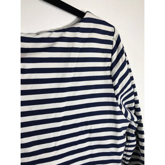 J. Mclaughlin Dress Women's M 3/4 Sleeve Navy White Stripe Coastal Nautical Prep - Picture 6 of 8